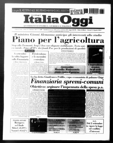 Italia oggi : quotidiano di economia finanza e politica